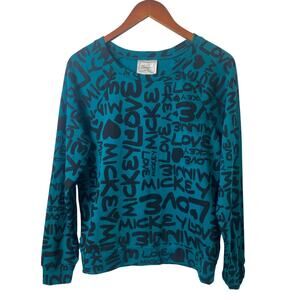 Disney Boutique Teal Black Graffiti Pullover Sweatshirt Women's Size Large